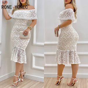 Casual Dresses Women's solid and unique shoulder pleated hem lace hem body sexy formal party dress 230407