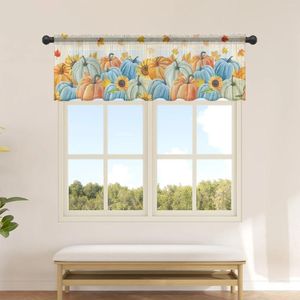 Gardin Thanksgiving Pumpkin Sunflower Maple Sheer Gardiner för Kitchen Cafe Half Short Tulle Window Valance Home Decor