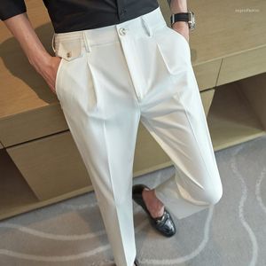 Mäns kostymer 2023 Solid Color Business Dress Pants for Men mode casual Slim Fit Office Wedding Trousers Sociala kläder