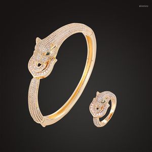 Halsbandörhängen Set Vankeliif Luxur Bangle With Ring Animal Leopard 3A Zirconia Micro Pave Classic Party Fashion Jewelry Gift