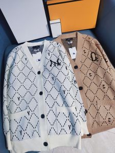 Winter Fall Women Brand Designer Letter Pattern Cardigan Sweater Coat Wool Blended Woman Knitwear Ladies Knitted Top V-Neck 588