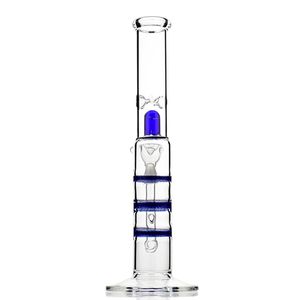 13.8 inches straight tube hookah ice pinch glass bong with three layers honeycomb percolator and 18mm male joint