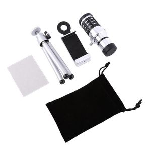 Freeshipping 12X Zoom Câmera Telefoto Telescópio Lente Mount Tri Kit Para iPhone Xiaomi Samsung Huawei HTC Universal Kiaqu