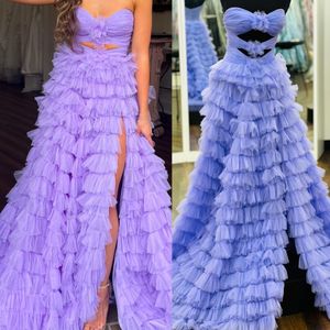 Ruffle Prom Dress 2K24 Lilac Keyhole Bodice Rosette Floral High Slit Young Lady Pageant Winter Formell Evening Cocktail Sweet 16 Birthday Party Hoco Gala Gown Sherri