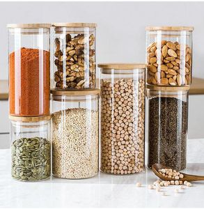 透明なガラス食品貯蔵缶コルク砂のボトルを砂の液体食品環境に優しいガラスボトルと竹のふたを