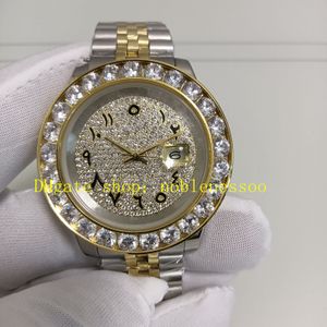 Verkliga foto Mekaniska klockor Mens 43mm Big Diamond Bezel Arabic Roman Date Date Yellow Gold Armband 126333 Asia 2813 Rörelse Automatisk klocka