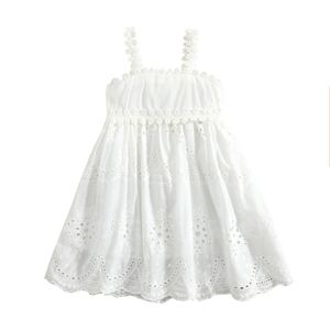 女の子のドレスベビーガールプリンセスドレスノースリーブストラップレースデザインビーチホワイトエレガントな通気性のあるかわいいドレス1-6T 230407