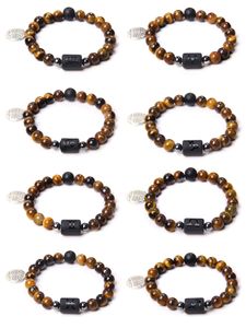 8mm Tiger Eye Pär med armband Lucky Signs of the Zodiac Totem Chakras Armband för män och kvinnor