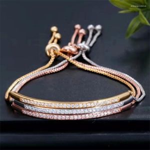 Charm Bracelets Adjustable Bracelet Bangle For Women Captivate Bar Slider Brilliant CZ Zircons Rose Gold Color Jewelry Pulseira Feminia