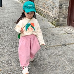 Leggings Tights Pants for Children Sweatpants Autumn Korean Girls Chinos Washed Soft Pink Casual Cotton Elastic Waist Spring 230407