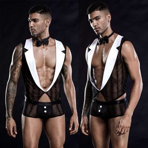 JSY Set Cosplay Uomo Cameriere Body Intimo Pizzo Catsuit erotica Lingerie Costumi porno Abiti sexy per giochi di ruolo