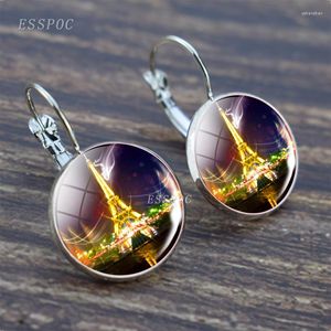 Stud Earrings Fashion Women Jewelry France Paris Eiffel Tower Pattern Glass Cabochon Hook For Friends Travel Gift