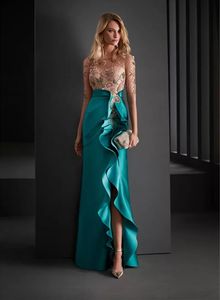 Eleagnt Mother Of The Bride Dresses Beads Appliqued Lace Evening Dress Half Sleeves Side Split Ruched Satin Cocktail Formal Mother's Wear