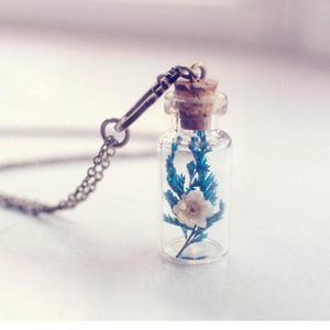 Łańcuchy prasowane naszyjnik z kwiatem terrarium butelka prawdziwa biżuteria botaniczny prezent dla Wome