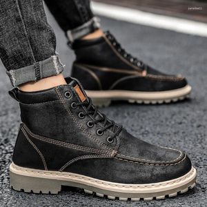 Botas outono inverno 2023 tornozelo masculino marrom ao ar livre resistente ao desgaste casual antiderrapante laço-up couro confortável para homem