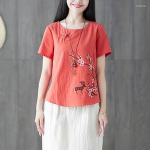 エスニック衣類中国語スタイルの女性ヴィンテージ刺繍QIPAOトップハンフティーシャツQi Pao Tang Suit Blouse TシャツCheongsam Top KK4023