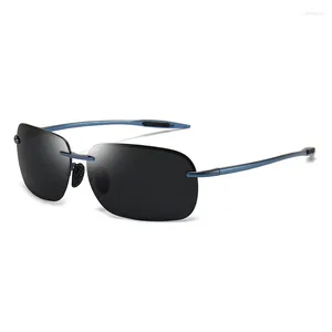 Sunglasses Classic Frameless Rectangular Polarized For Men And Women Aluminum Arm Spring Hinge UV400