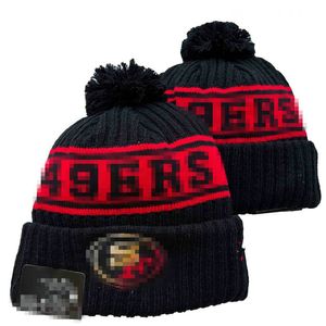 Men Knitted Cuffed Pom San Francisco Beanies SF 49 Bobble Hats Sport Knit Hat Striped Sideline Wool Warm BasEball Beanies Cap For Women a7