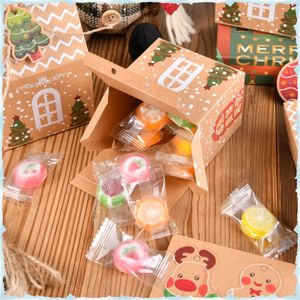 Decorações de Natal 50 Mini Goody Bags Caixas de Biscoitos Presente Criativo Adesivo Casa Em Forma de Armazenamento de Alimentos Presentes de Casamento ou Chuveiro de Bebê Par Ottyn