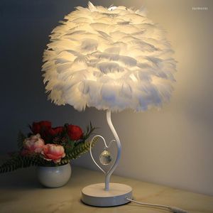 Bordslampor Crystal Feather Lamp Romantic Bedside Desk för vardagsrummet födelsedag Alla hjärtans dag gåva sovrum nattljus E27