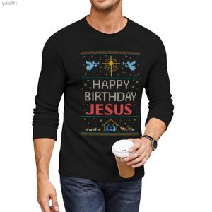 Women's Sweaters New Ugly Christmas Sweater - Knit by Granny - Happy Birthday Jesus - Religious Christian - Colorful Long T-ShirtL231107