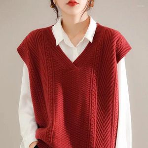 Women's Vests Fashion Autumn Winter Knitted Sweater Vest Women Casual V-Neck Pullover Sleeveless Female Clothing Loose Tops Jumper
