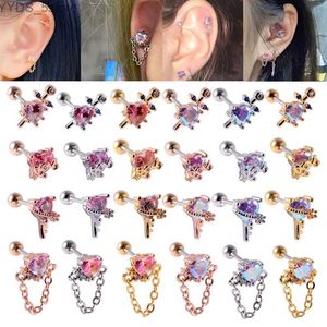 Stud 24CS/Lot Surgical Steel CZ Ear Tragus Broskörörhängen Pink AB Crystal Lobe Ear Studs Helix Earring Piercing Body Jewelry 20G YQ231107