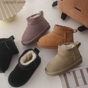 Boots Children Boots Girl's 2022 Chic Geniune Leather Princess Short Boots Boy's Plush Winter Winter Boots Size 21-40 T231107