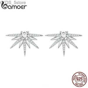 Stud Bamoer Real 925 Sterling Silver Starburst Ear Studs for Women Fashion Party For Women Girl Oryginalny projekt biżuterii YQ231107