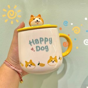 Tazze Tazza d'acqua in ceramica simpatico cartone animato con coperchio Cucchiaio Tazza da ragazza Modello Super Dog Colazione Latte Caffè