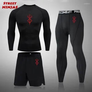 Fatos masculinos Anime Berserk Conjuntos de compressão atlética para homens 3 peças Ginásio Running Workout Fitness Kit Rash Guard Undershirt Tops Calças