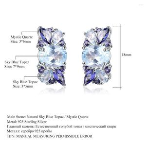 Hoop Earrings Genuine Real Jewels Fashion Natural Treasure Topaz 925 Silver Inlaid Colorful Crystal High Quality