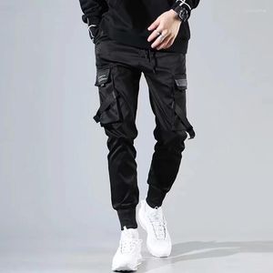 Calças masculinas Hip Hop Bolsões casuais rastrear Harajuku calças fitas harém jogadores homens combate streetwear de carga tática