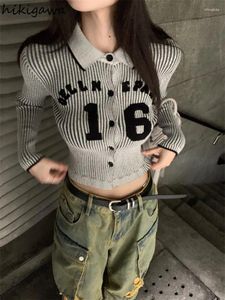 Kvinnors stickor beskurna Cardigan Coat Clothing Letter Long Sleeve Tunic Sueter Mujer Fashion Casual Sticked tröja Y2K TOPS Pull Femme