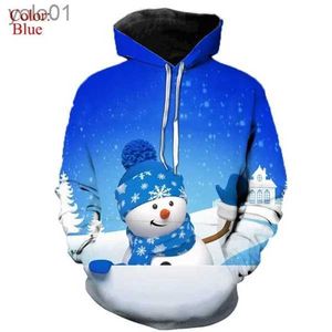 Kadın Sweaters 2023 Yeni Stiller Noel Snowman 3D Dijital Baskı Hoodie Sweater Erkekler için Kadınlar Kardan Adam Baskı Gündelik Kapşonlu231107