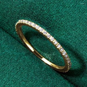 Кольца кластера IOGOU, 10-каратное твердое золото, полувечность, оригинальное тонкое обручальное кольцо с муассанитом 1,2 мм, цвет D, для женщин, штабелируемые ювелирные изделия