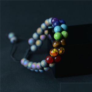 Perlen Update Doppelschicht 7 Chakra Naturstein Deaded Strands Armband Lava Rocks Türkis Damen Herren Armbänder Armreifen Mode Dhqva