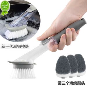 New Plate Washing Brush With Liquid Dispenser Scrubber Multifunctional Kitchen Dish Pot Washing Sponge Lazy Cleaner Household