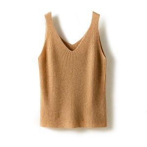 Camisoles Tanks Sexy feminino 100% Cashmere High Tank Top Top Crop Fashion Top-Neck Top top macio e quente Tanque de malha de malha 230407