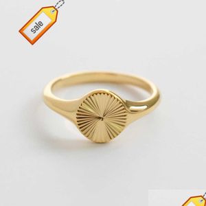 Band Rings Vintage 18K Gold Filled Stainless Steel Sun Signet Ring Stacking Sunflower Texture Drop Delivery Jewelry Dhkgp