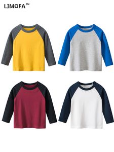 T shirts LJMOFA Spring Autumn Kids Boys Clothing Long Sleeve T Shirts for Girls Cotton Tops Tees Children Solid Color Blank Shirt D408 230407