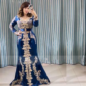 Elegant Moroccan Caftan Evening Dresses Lace Appliques With Beading Formal Gown V Neck Long Sleeve Trumpet Algerian Prom Dress 326 326