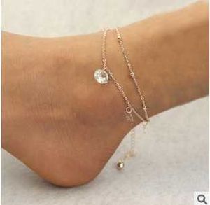 Anklets Sexy Gold Beach Anklets multilayer hollow roses Crystal Ankle Bracelet Foot Jewelry for Women Anklets Bracelet on the Leg AA230406