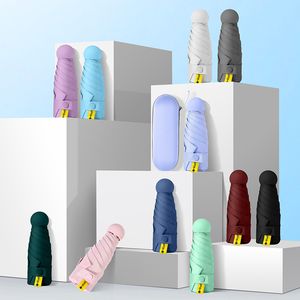 100pcs/로트 캡슐 햇볕에 우산 여성 선 스크린 UV 보호 선샤이드 선샤인 비 우산 이중 사용 미니 5 배 초조한 콤팩트 휴대용 휴대용