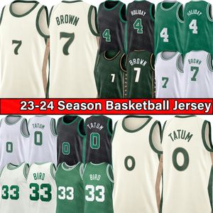 0 Jayson Tatum Basketbol Formaları Jaylen Brown City Jersey 4 Jrue Tatil Retro Larry 33 Kuş 2023-24 Erkek Çocuklar Gençlik Yeşil Baskı Gömlek S-XXL