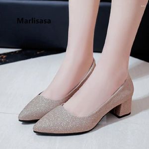 Dress Shoes Marlisasa Women Cute Pointed Toe Golden High Heel Pumps Bridal Sexy Party Square Silver Night Club H5560