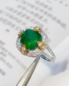 Cluster Rings Emerald Ring 3.65ct Pure 18K Gold Jewelry Green Gemstone Diamond Female For Women Fine