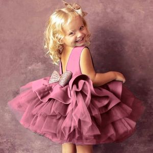 Girl's Dresses Girls Dresses Kids Summer ärmlöst bröllop och födelsedagsfest paljett bow cake vestidos barn spetsar smash tutu prinsess klänning 230406