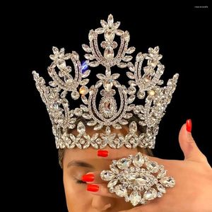 Saç klipsleri Stonefans Hollow Büyük Rhinestone Crown Taç Moda Aksesuarları Lüks Baş Bandı Büyük Kristal Gelin Kadın Mücevherleri