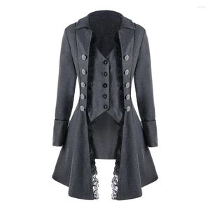 Women's Trench Coats Women Medieval Victorian Costume Gothic Steampunk Coat VD3591 Triple Breasted Irregular Black Red Vintage Outfit